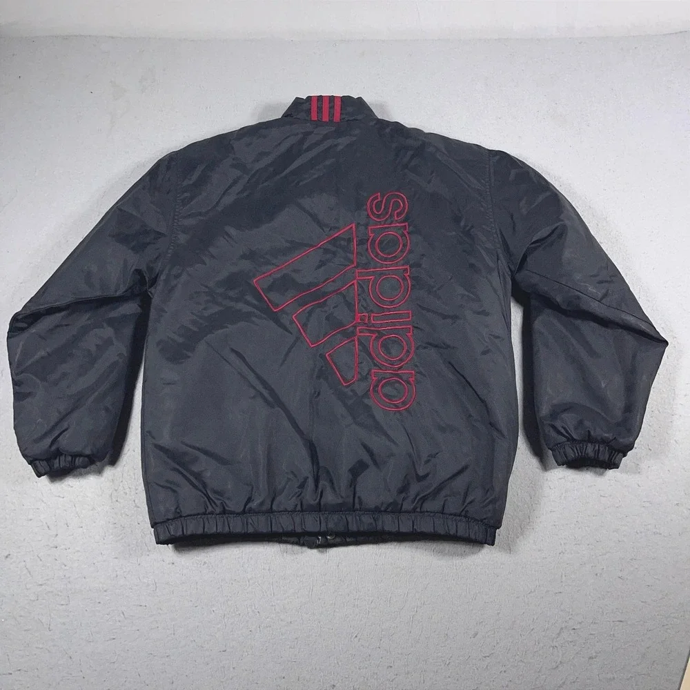 Vintage Adidas Jacket Mens Large Snap Zip Front Puffer Nylon Red Logo‎ 90s